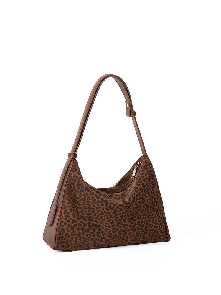 Leopard print autumn and winter small hobo bag, fashionable large capacity shoulder bag women, retro design commuter underarm handbag