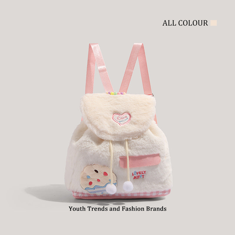 Autumn and winter fluffy backpack purse mini, fashionable female sweet plush backpack small, versatile student bag, toddler purse