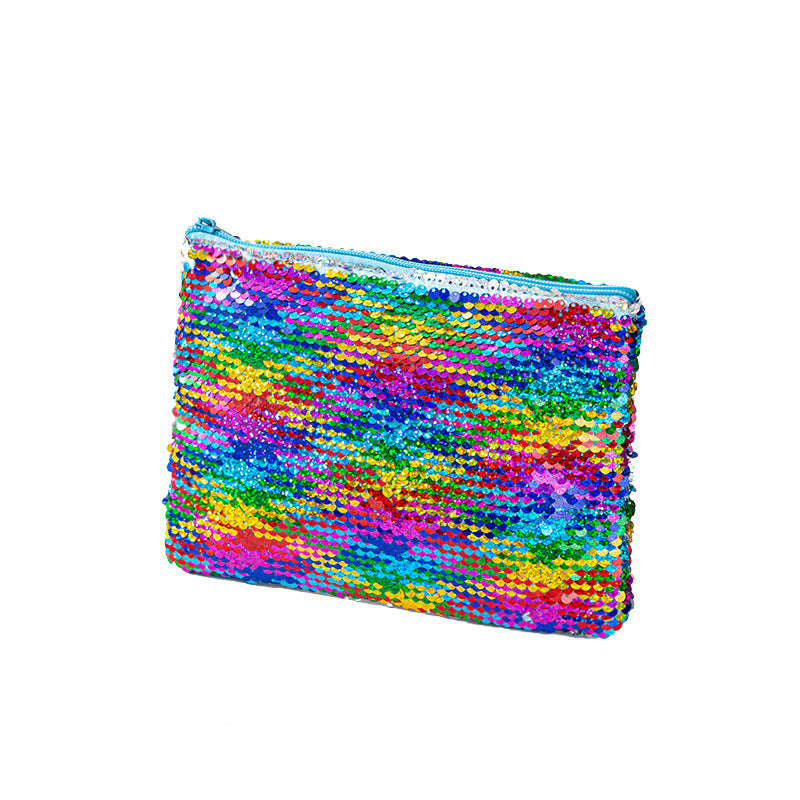 Mermaid sequined pencil case, two-color stationery storage bag, portable cosmetics change purse, small purse