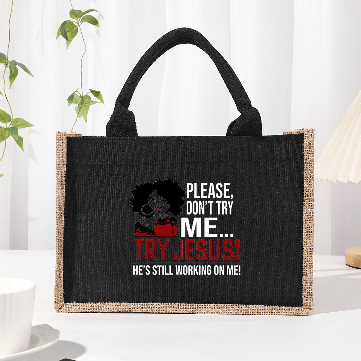 Cotton and linen canvas tote bag, printed letter tote bag, portable light handbag, gift shopping bag