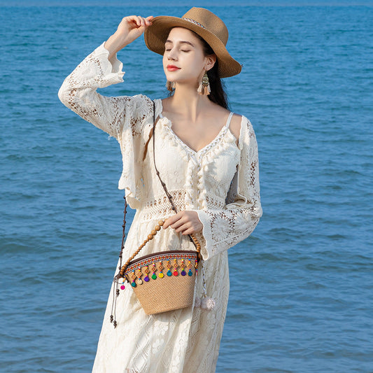 Holiday small straw bag, shoulder bag women's beach bag, small woven bag large capacity handbag hobo