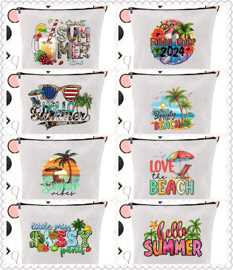 Linen printed cosmetic bag, cosmetic lipstick storage bag, small simple zipper evening clutch bag,