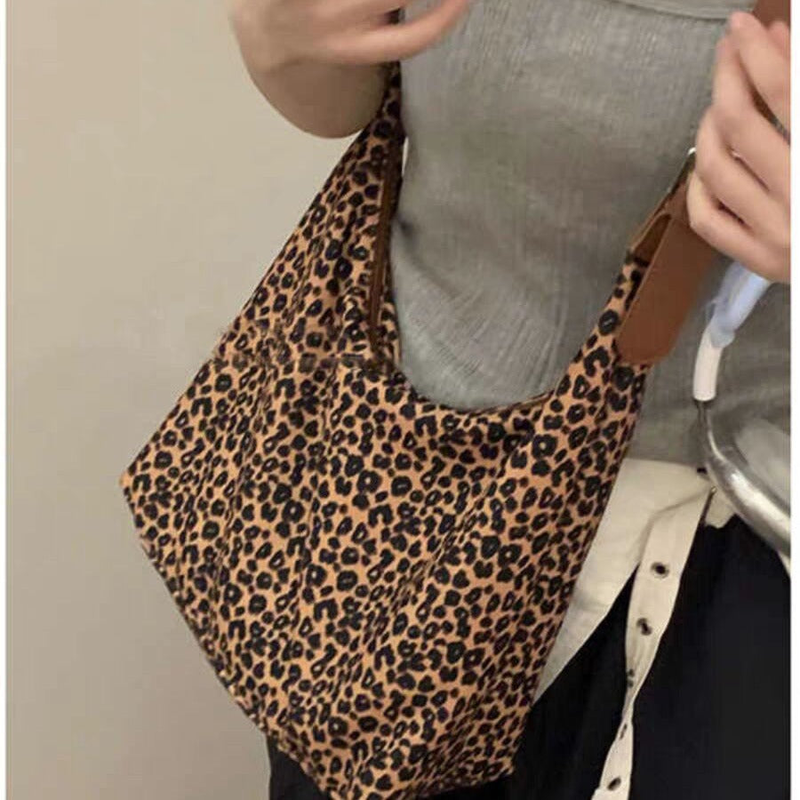 Large capacity leopard print hobo bag, tote bag women, fashion versatile shoulder bag, canvas bag leisure commuting