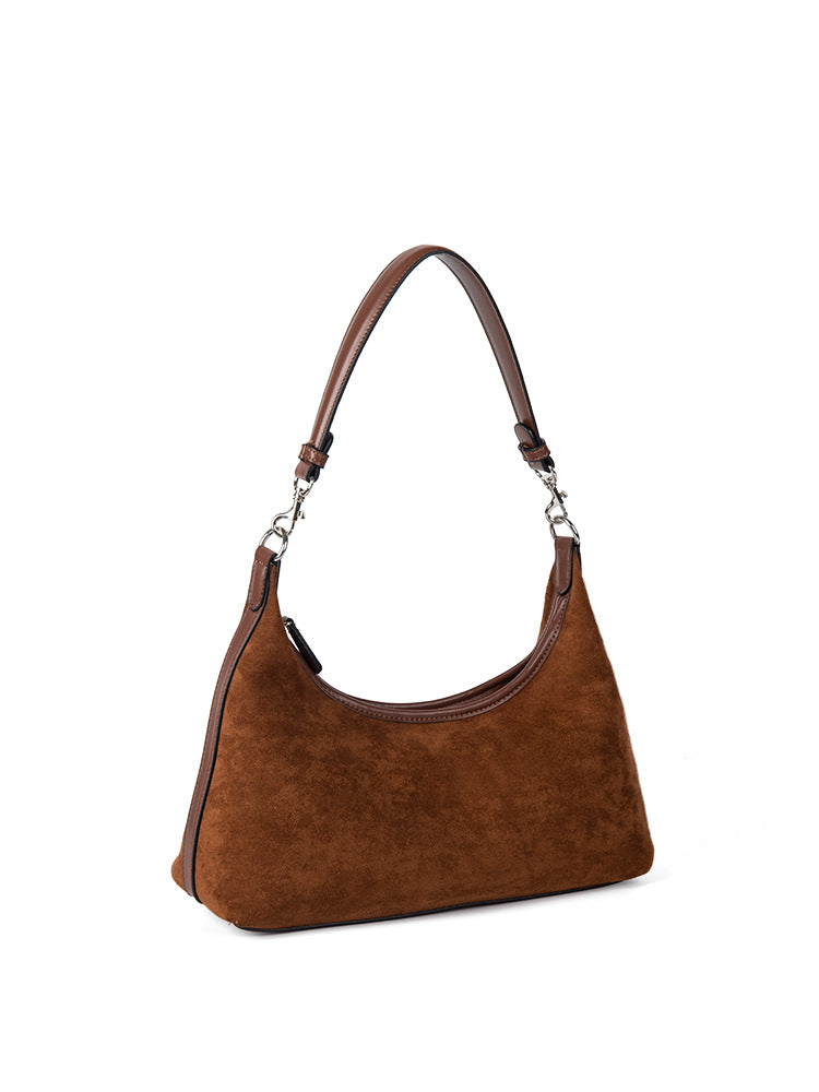 Design suede simple armpit bag, autumn and winter retro versatile handbag, small hobo shoulder bag women