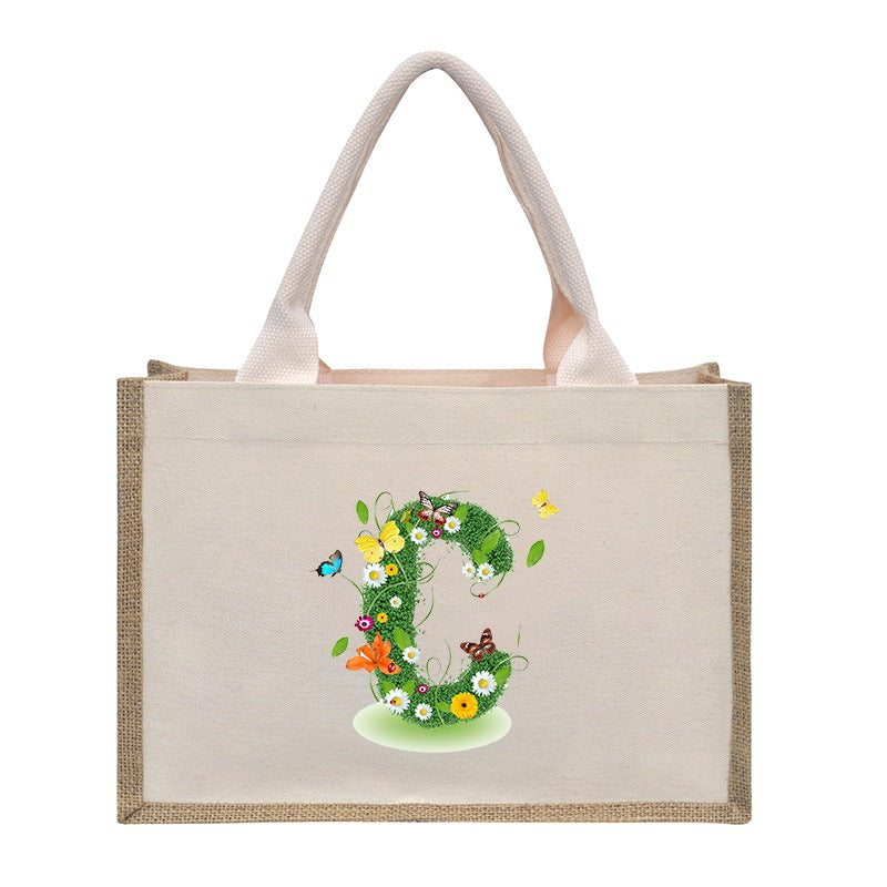 Cotton and linen canvas tote bag, printed letter tote bag, portable light handbag, gift shopping bag
