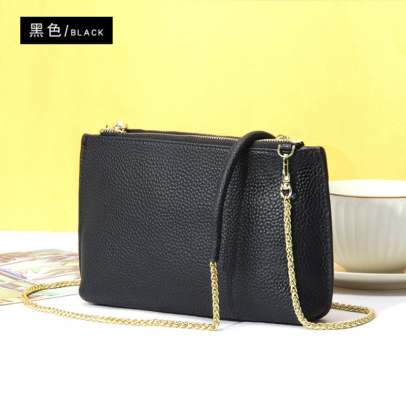 Genuine Leather simple shoulder bag women, stylish large capacity bag, tote purse double zipper, leather chain bag