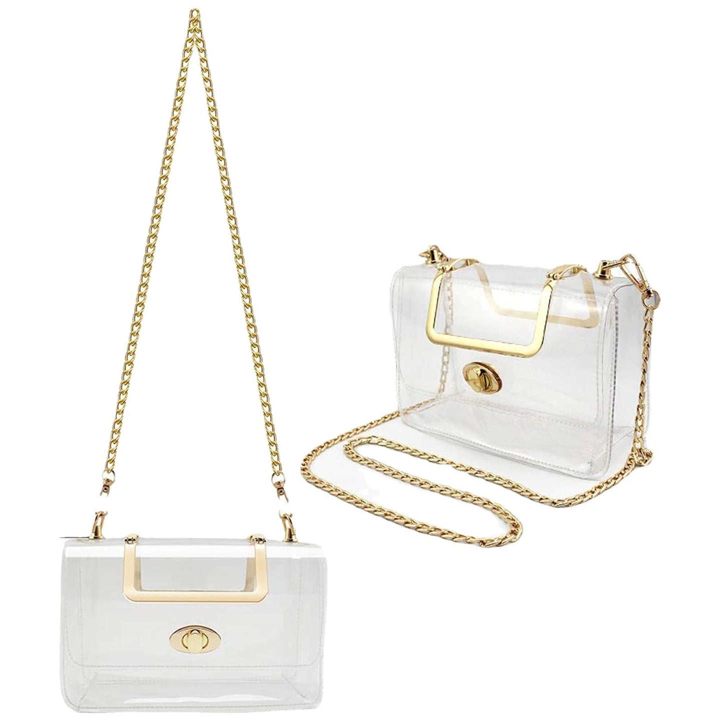 Women's Transparent evening Clutch Bag – Stylish Clear Crossbody Shoulder Bag with Removable Gold Chain Strap