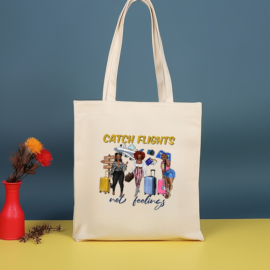 Canvas printed shoulder bag, fashionable and lightweight shopping bag, large-capacity cotton bag 2pcs hobo.