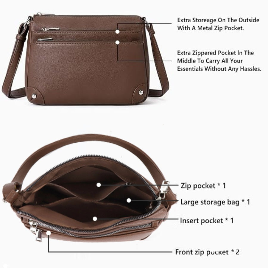 Small crossbody bag for women, shoulder bag multi-zip pocket bag, classic function messenger bag