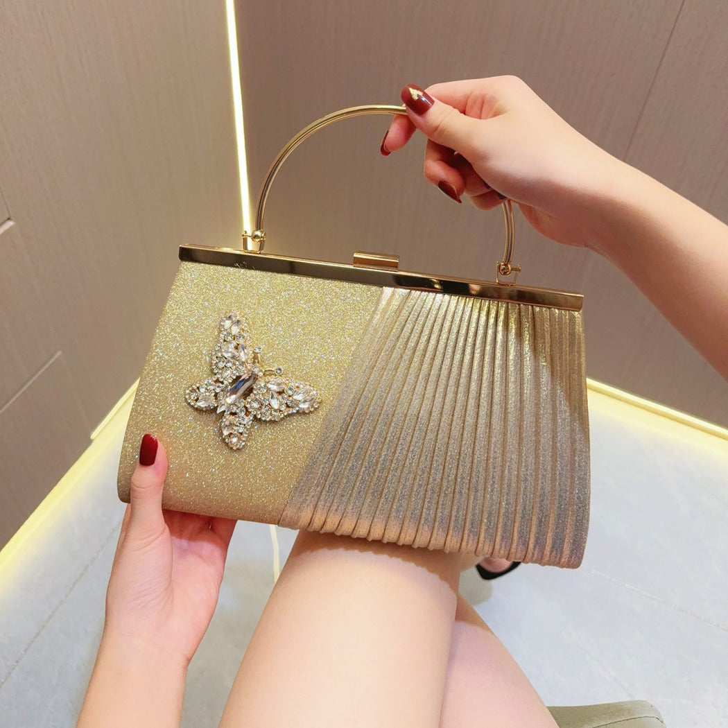 Evening Handbag Wedding bag Clutch bag Dress bag pleated skew dinner party Party diamond set banquet bag