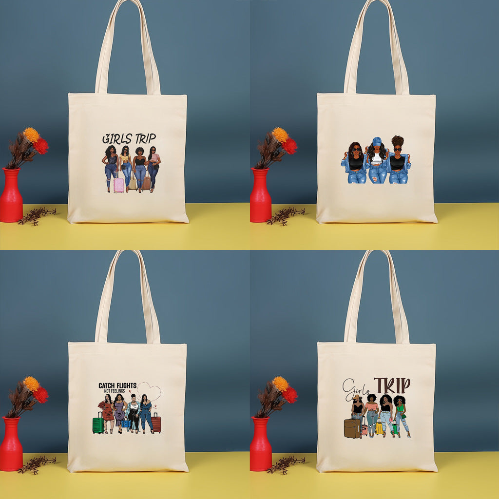 Canvas printed shoulder bag, fashionable and lightweight shopping bag, large-capacity cotton bag 2pcs hobo.