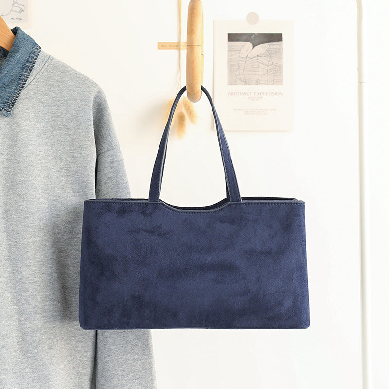 Retro Simple Handbag - Versatile Suede Baguette Bag for Fashionable Shoulder Hobo Style