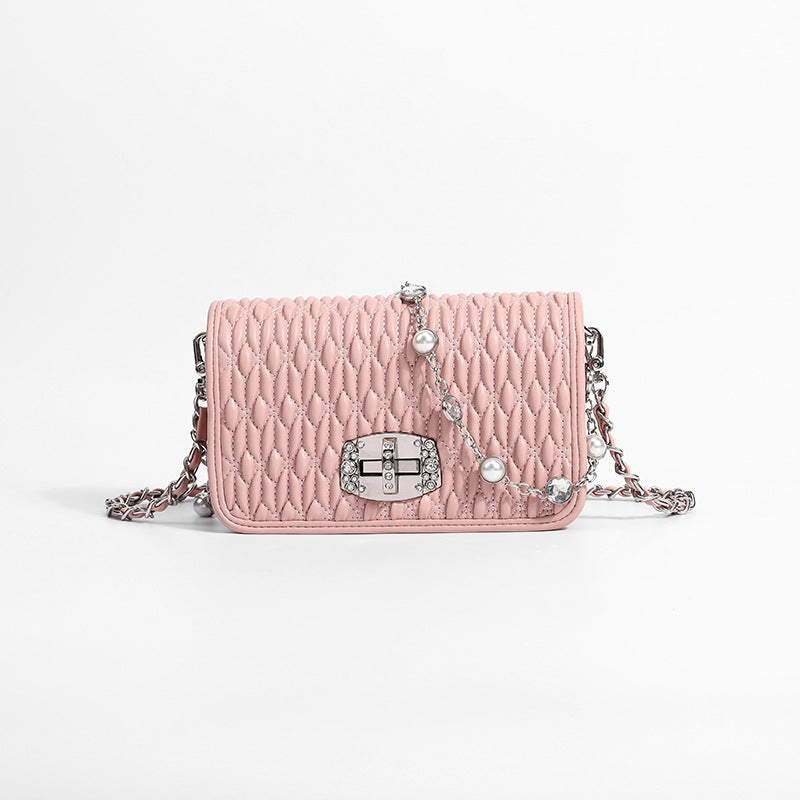 Simple female bag trendy embroidery purse with diamond chain single shoulder purse crossbody