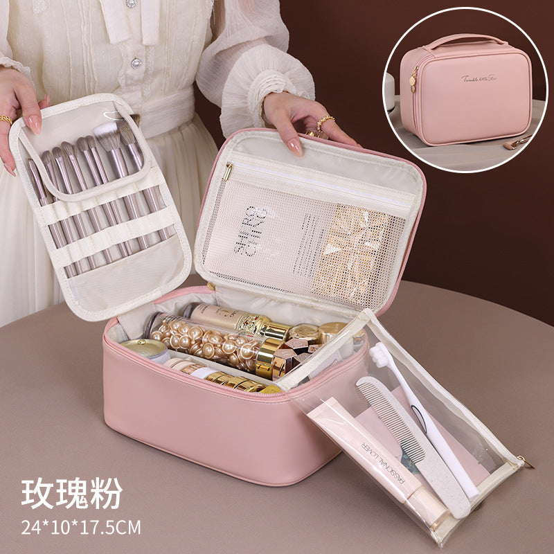 Makeup bag with compartments, makeup bag organizer, 6 large divisions portable large capacity high-end makeup bag, travel makeup brush cosmetic storage bag