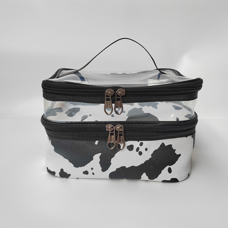 Multifunctional double-layer cosmetic bag, transparent storage bag, travel portable tote bag, large-capacity waterproof toilet bag