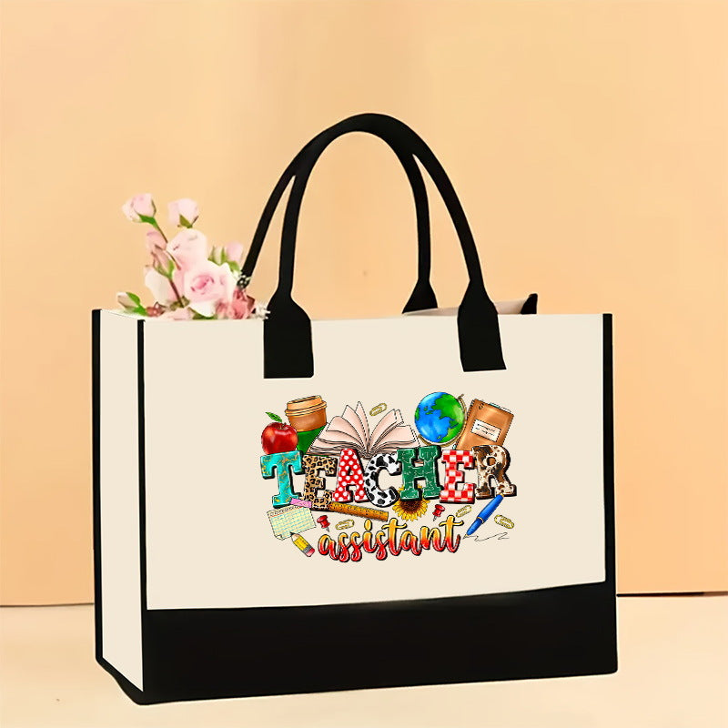 Canvas tote bag, large capacity printed tote bag women's, fashionable waterproof portable shopping bag