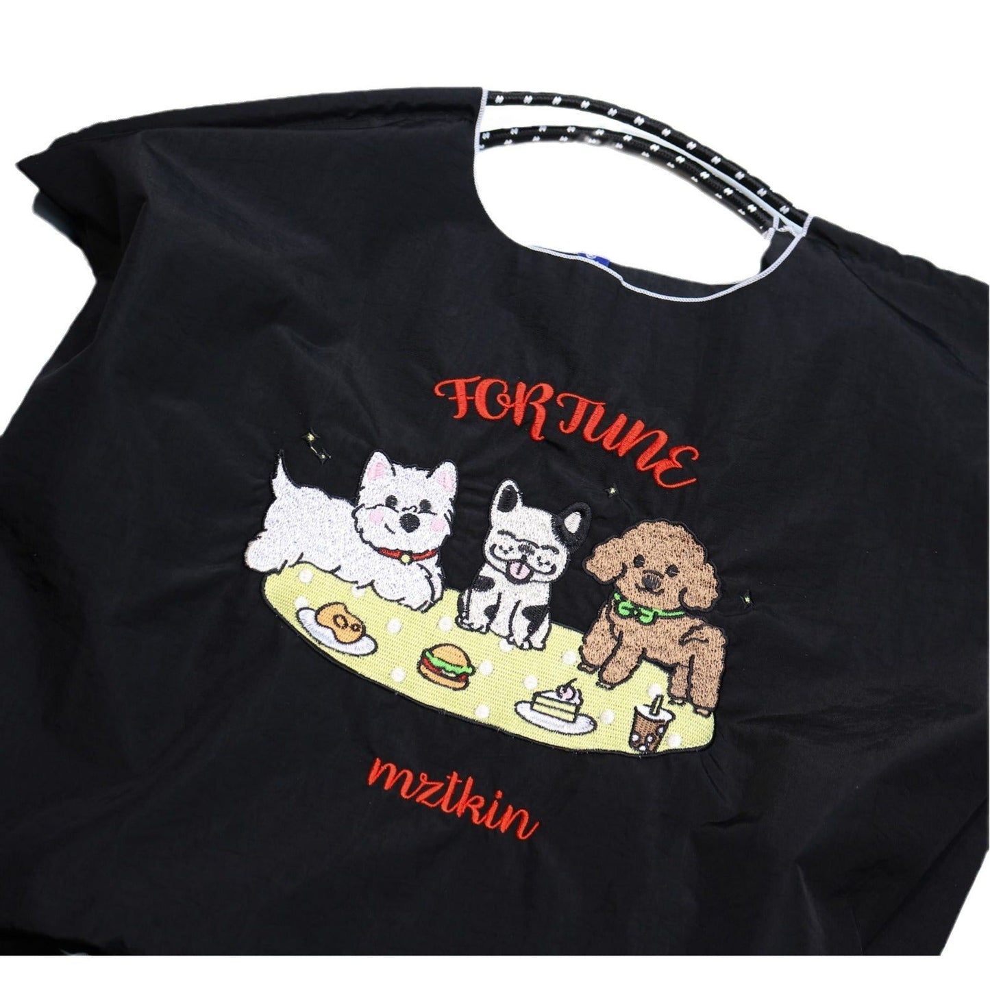 Cartoon embroidered shopping bag doggy pattern, nylon tote bag, fashion commuter large capacity shoulder bag