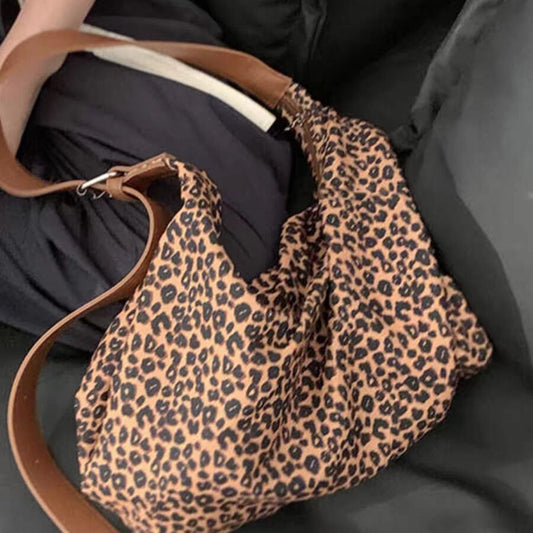 Large capacity leopard print hobo bag, tote bag women, fashion versatile shoulder bag, canvas bag leisure commuting