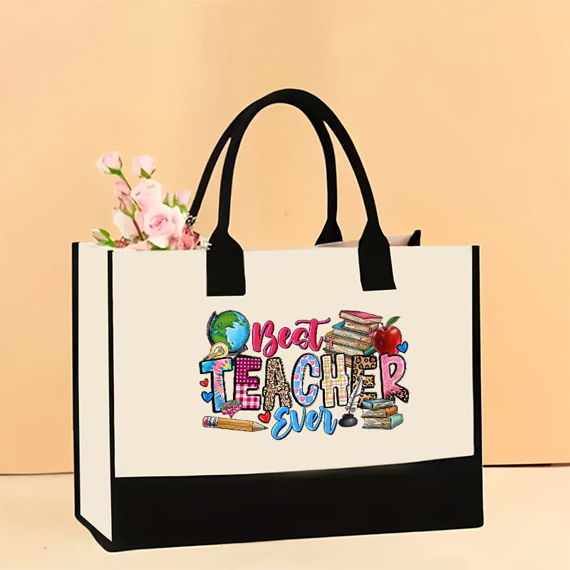Canvas tote bag, large capacity printed tote bag women's, fashionable waterproof portable shopping bag