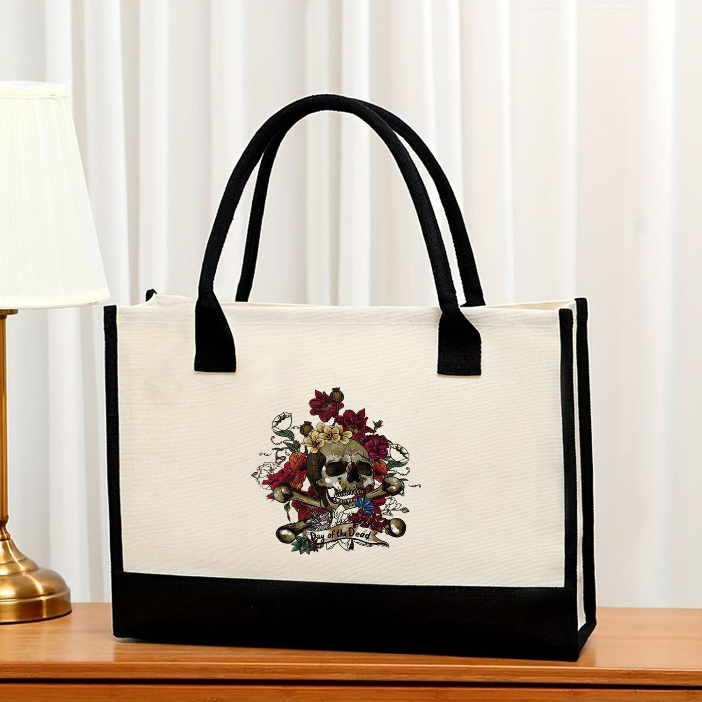 Canvas tote bag, large capacity printed tote bag women's, fashionable waterproof portable shopping bag