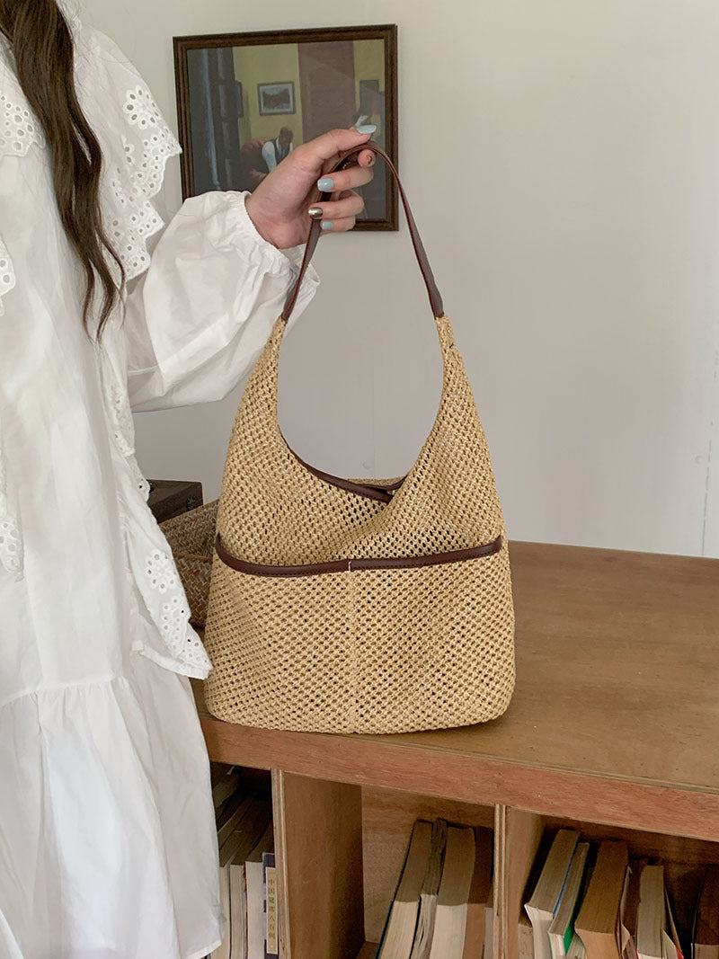 straw bag, commuter hobo bag, summer woven hobo bag for women, straw shoulder purse, beach crochet bag lightweight