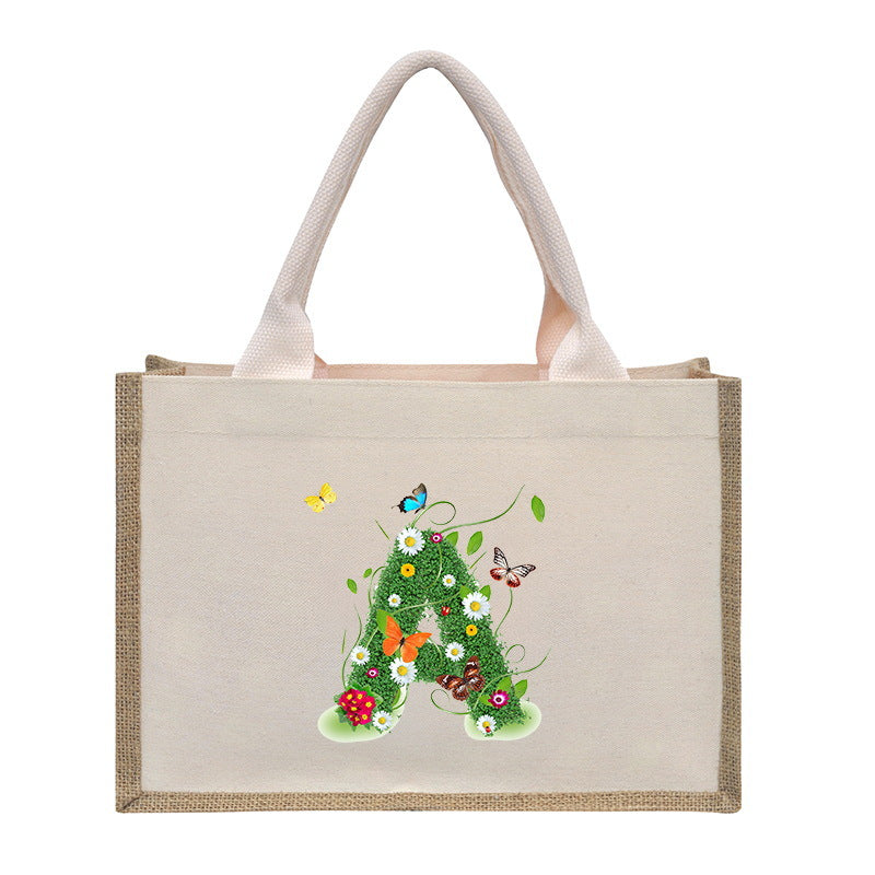 Cotton and linen canvas tote bag, printed letter tote bag, portable light handbag, gift shopping bag