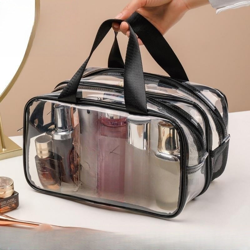 Makeup bag with compartments,Simple transparent waterproof cosmetic bag, pvc double-layer dry and wet separation toilet bag, travel portable cosmetic storage bag, makeup bag organizer,