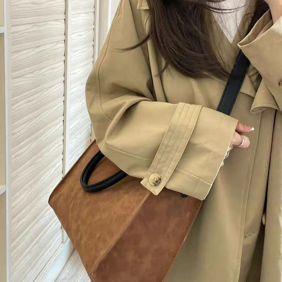 Large tote bag, matte suede tote bag, top handle bag, commuter shoulder bag