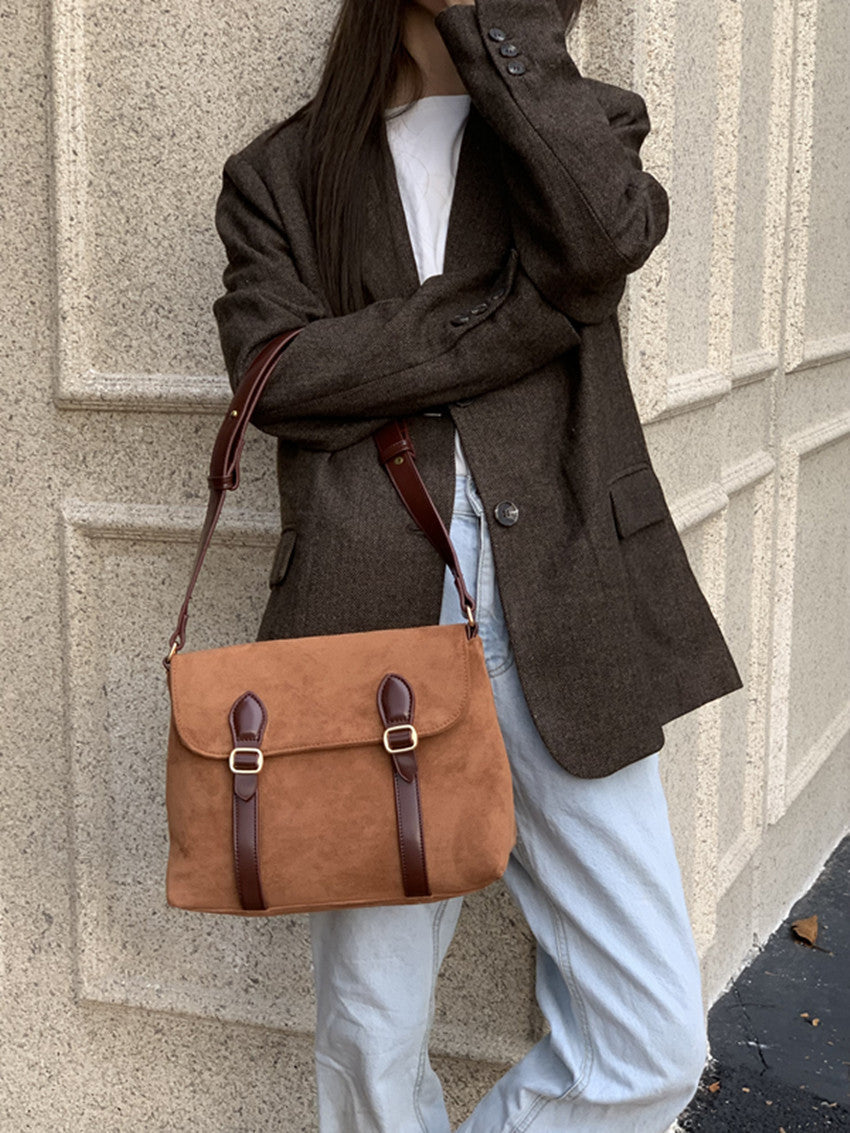 Mailman bag female, suede retro matte crossbody, shoulder crossbody bag
