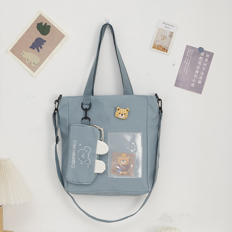 Cartoon canvas bag cute, bunny pendant tote bag, self-contained small bag student shoulder bag