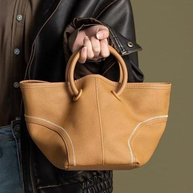 Commuter vegetable basket tote bag, portable shoulder bag, soft pu bucket bag, versatile top handle bag for women hobo