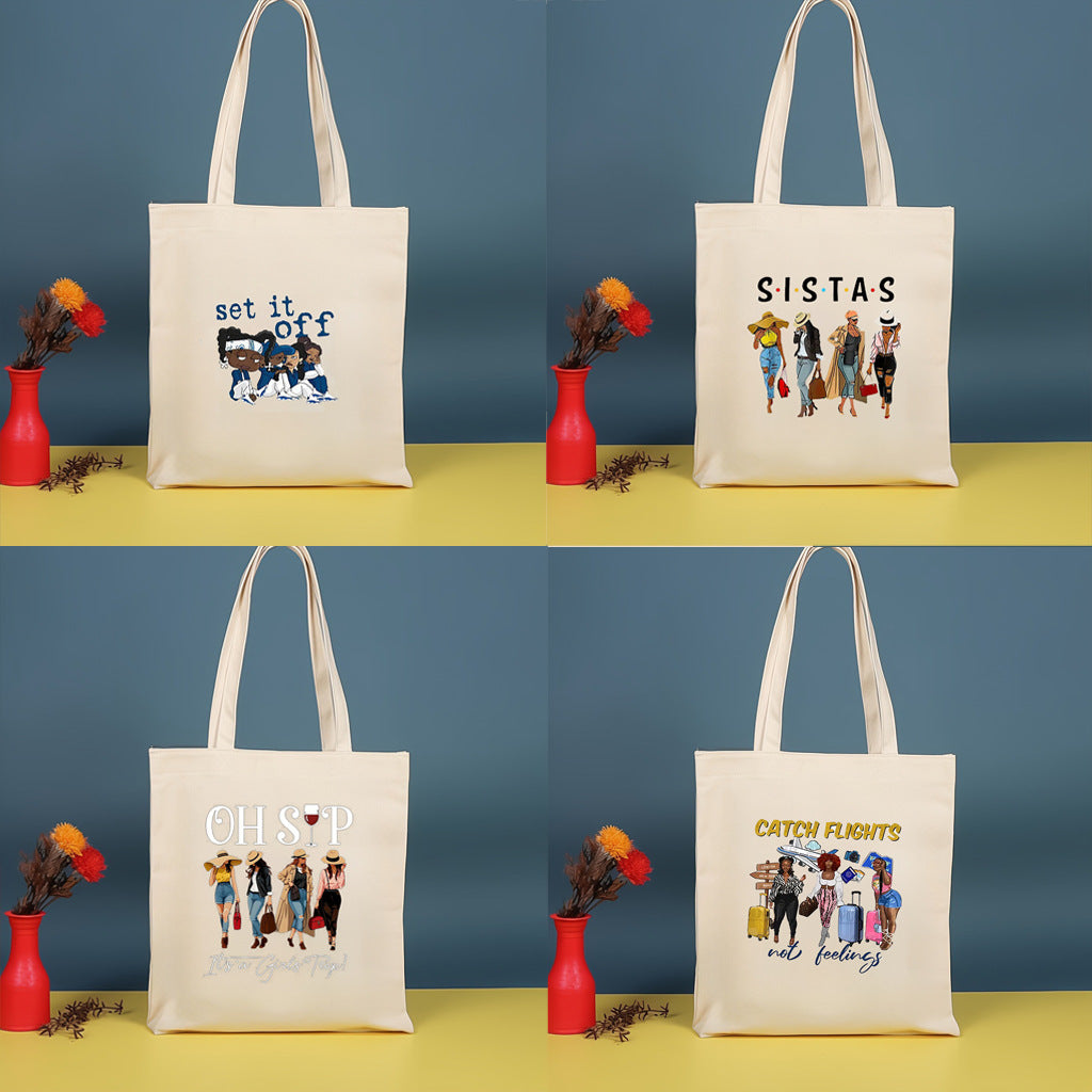 Canvas printed shoulder bag, fashionable and lightweight shopping bag, large-capacity cotton bag 2pcs hobo.