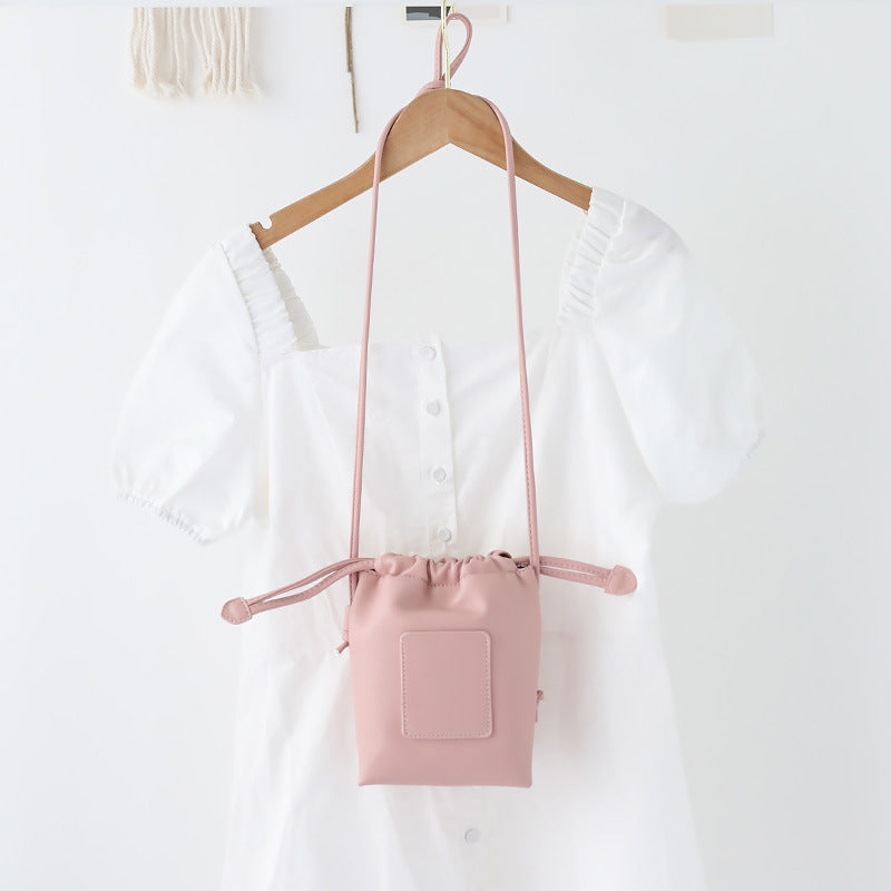 Soft PU Cute Mini Mobile Phone Bag - Fashionable Pleated Shoulder Women's Bag, Simple Drawstring Crossbody Small Square Bag