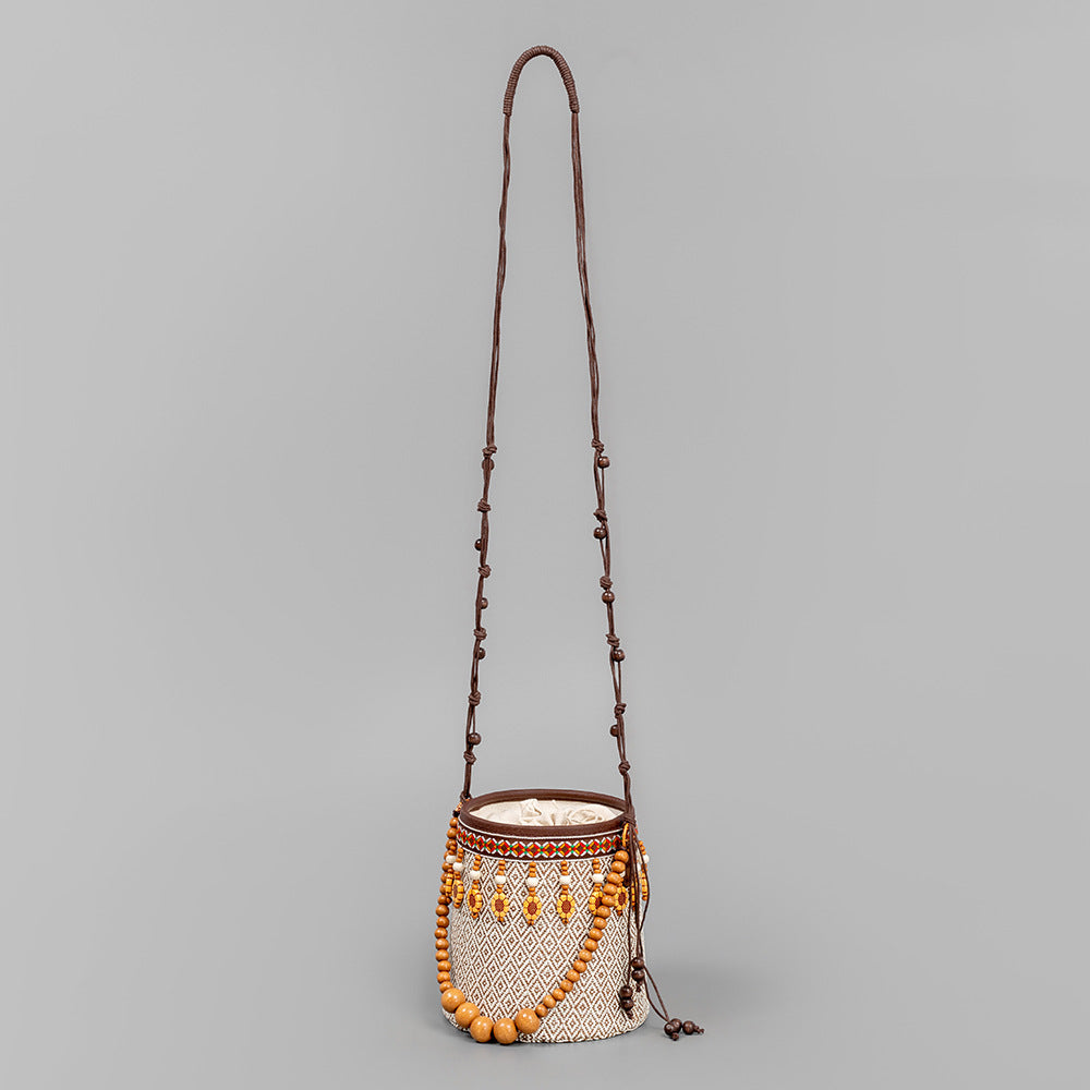 Bohemian small straw bag, seaside vacation mini bucket bag, leisure travel shoulder bag, small woven bag women hobo