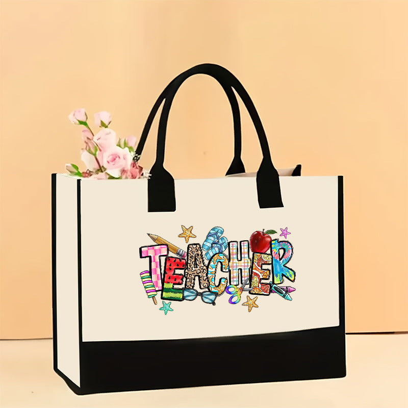 Canvas tote bag, large capacity printed tote bag women's, fashionable waterproof portable shopping bag