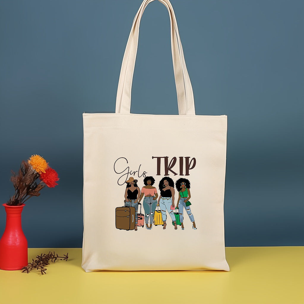 Canvas printed shoulder bag, fashionable and lightweight shopping bag, large-capacity cotton bag 2pcs hobo.