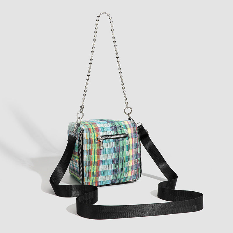 Versatile Plaid Chain Bag, Women's Fashion Shoulder Handbag, Casual Crossbody Bag, Small Square Bag