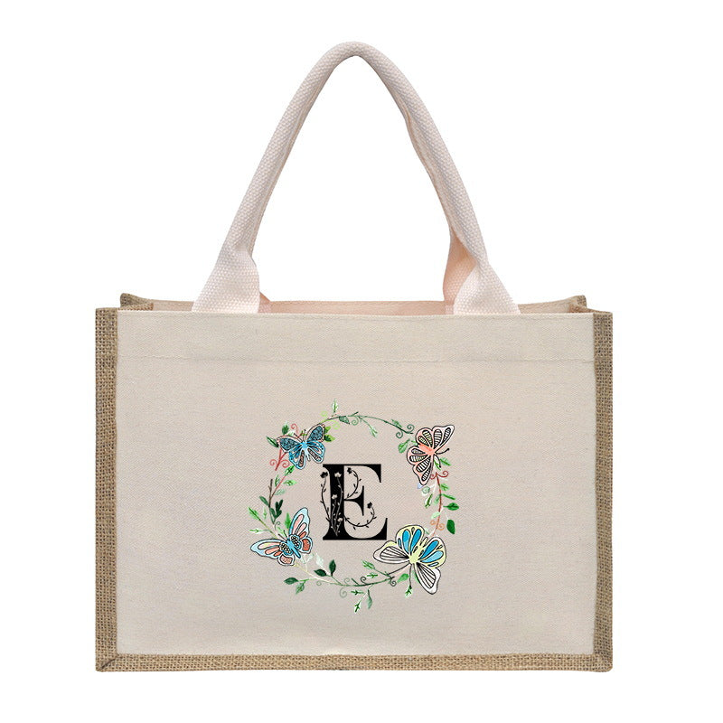 Cotton and linen canvas tote bag, printed letter tote bag, portable light handbag, gift shopping bag