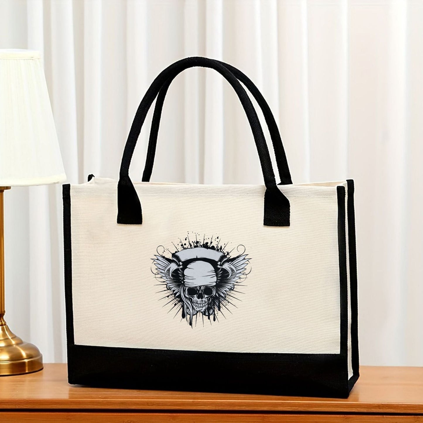 Canvas tote bag, large capacity printed tote bag women's, fashionable waterproof portable shopping bag