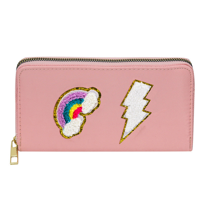 Women's alphabet embroidered wallet, long coin purse, nylon zipper ticket holder, multi-function card bag