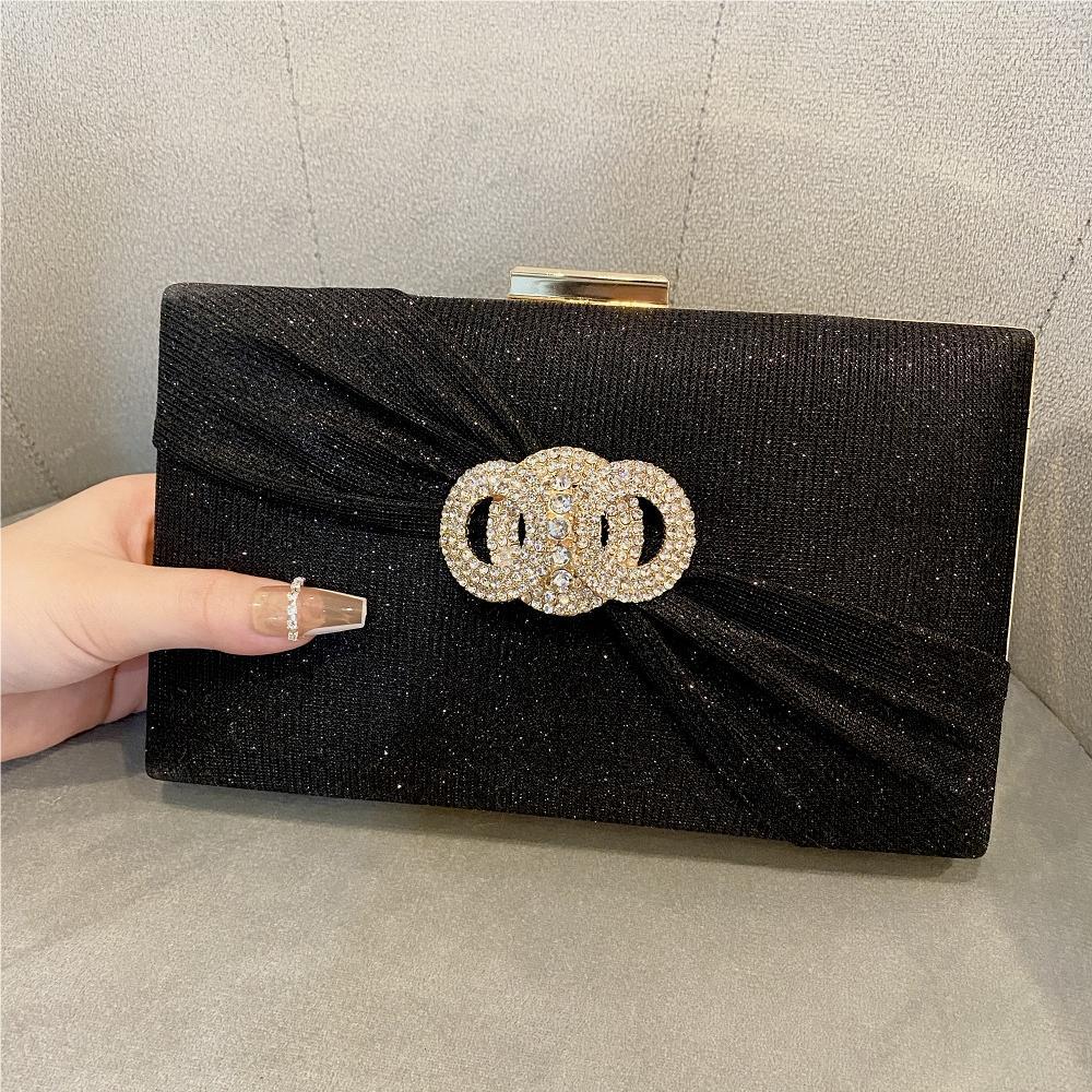 Diamond button-filled square evening clutch bag Diagonal wedding birthday dinner clutch bag