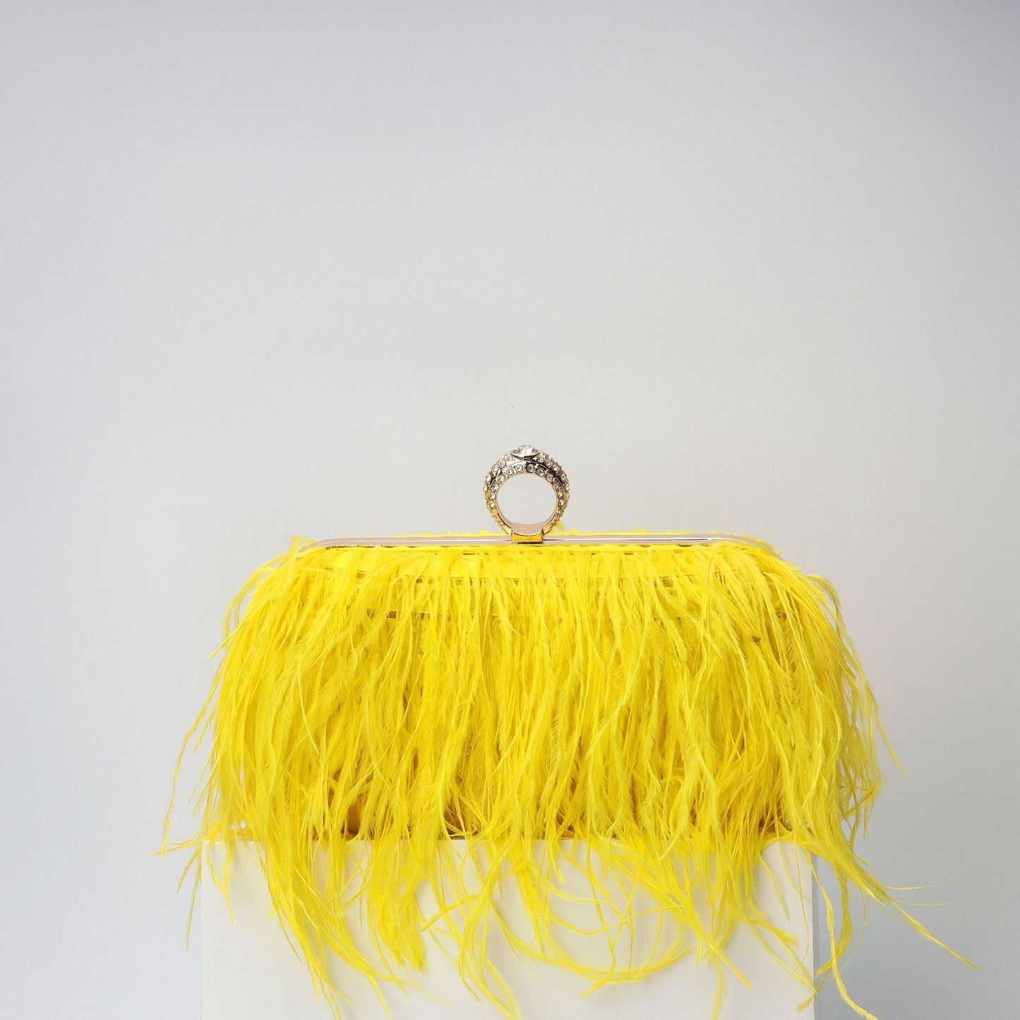 Elegant Ostrich Hair Ring Box – Small Square Bag with Chain Crossbody Shoulder Velvet Evening Clutch Purse, Perfect for Dinner, Casual Outings, Party Events, and Prom Nights