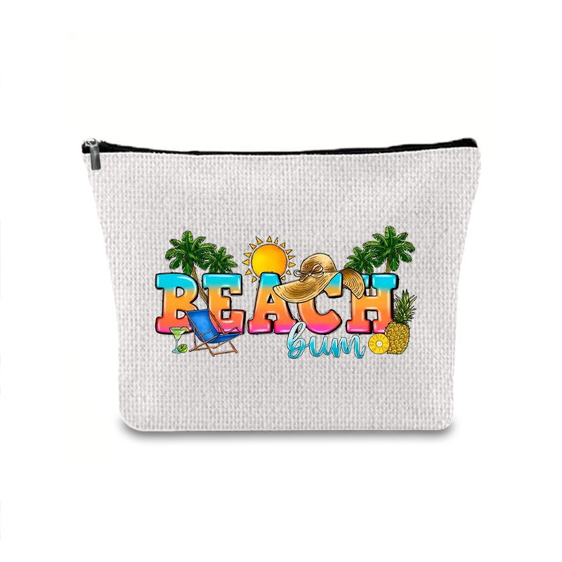 Linen printed cosmetic bag, cosmetic lipstick storage bag, small simple zipper evening clutch bag,