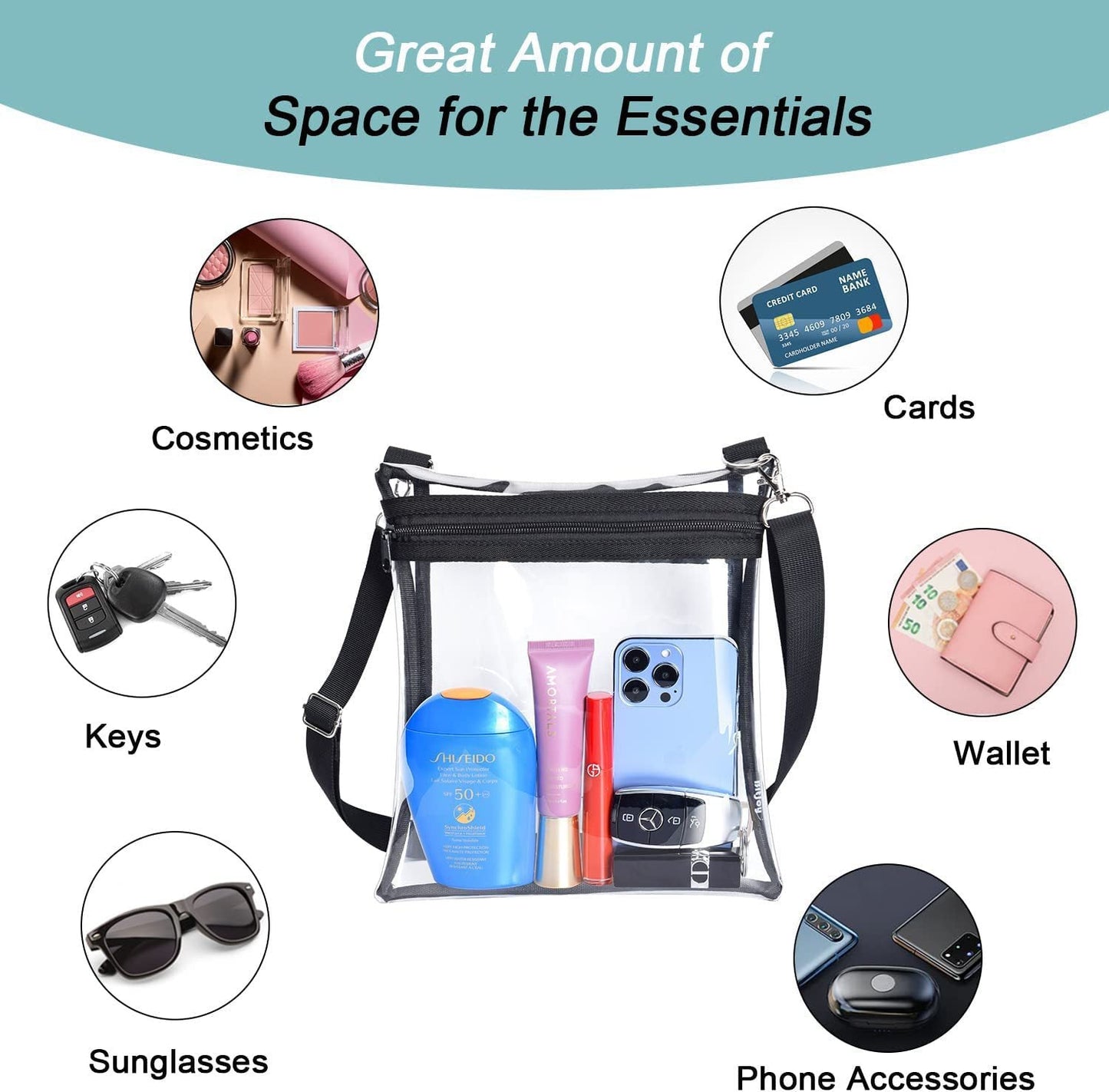 Transparent crossbody bag small, PVC messenger bag shoulder crossbody bag for concert stadium