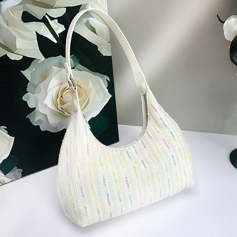 Chic Knitted Underarm Bag - Stylish Women's Summer Canvas Shoulder Bag & Small Girls Handbag Hobo