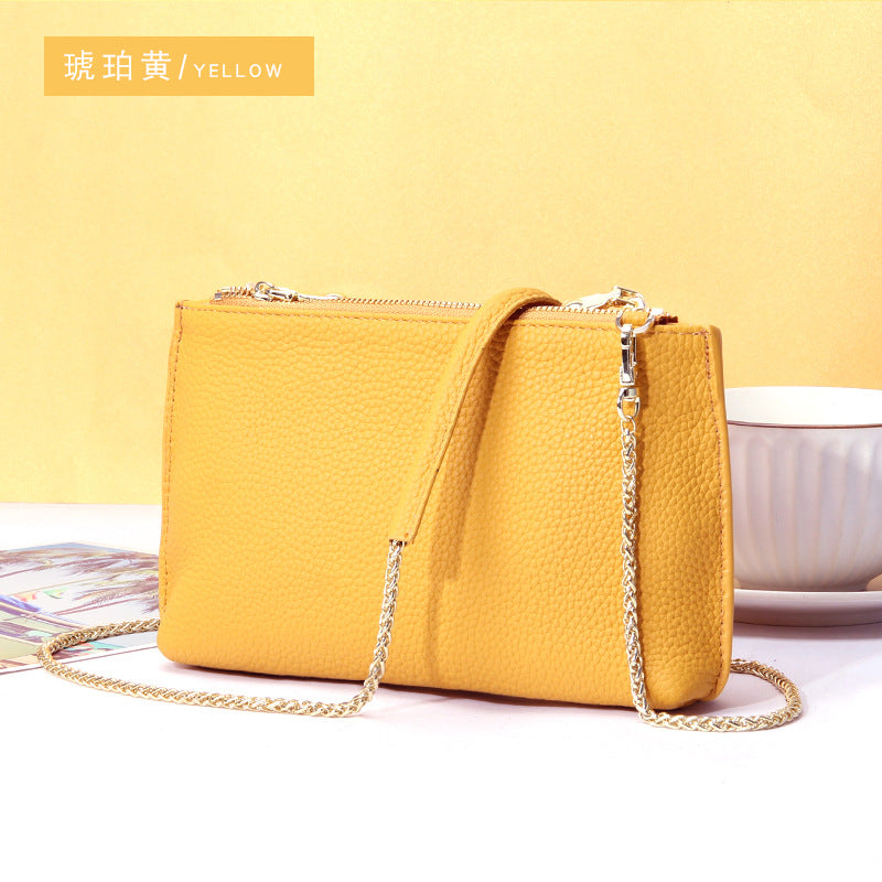 Genuine Leather simple shoulder bag women, stylish large capacity bag, tote purse double zipper, leather chain bag