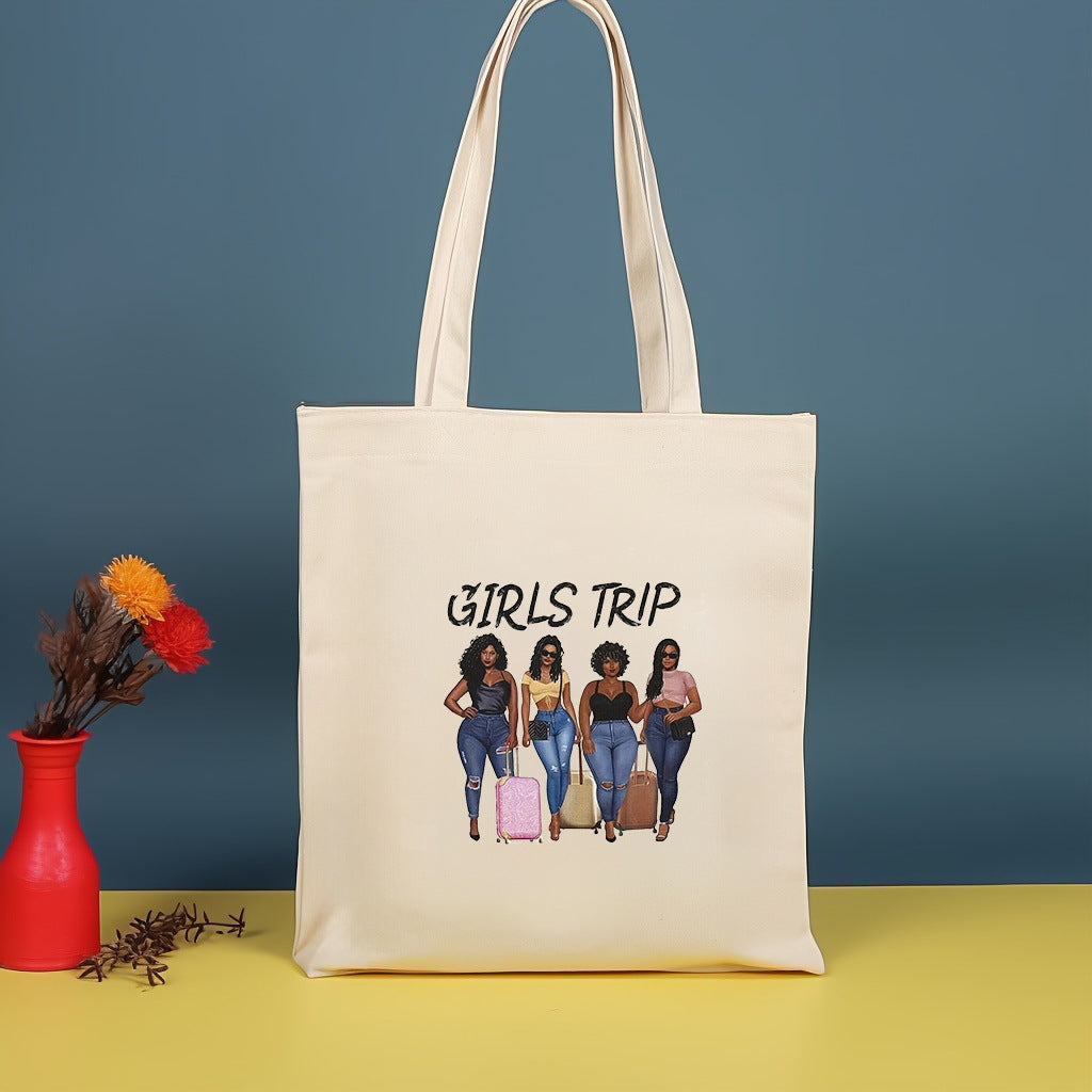 Canvas printed shoulder bag, fashionable and lightweight shopping bag, large-capacity cotton bag 2pcs hobo.