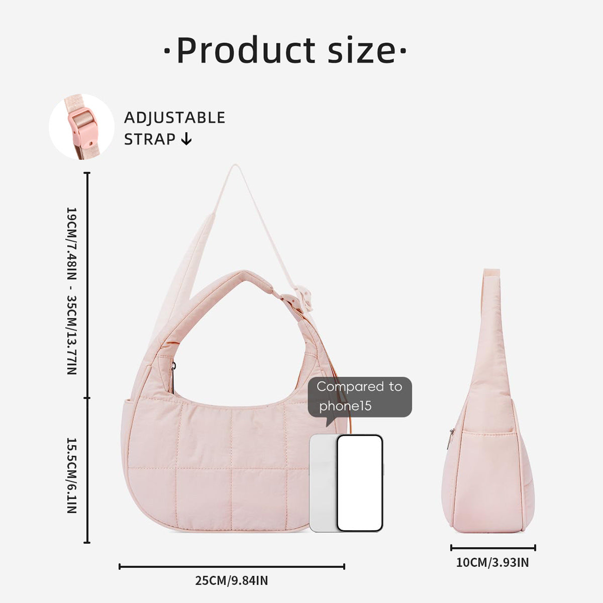 Nylon bag large capacity women's armpit bag, down bag versatile shoulder bag, solid color silk cotton handbag, puffer bag hobo