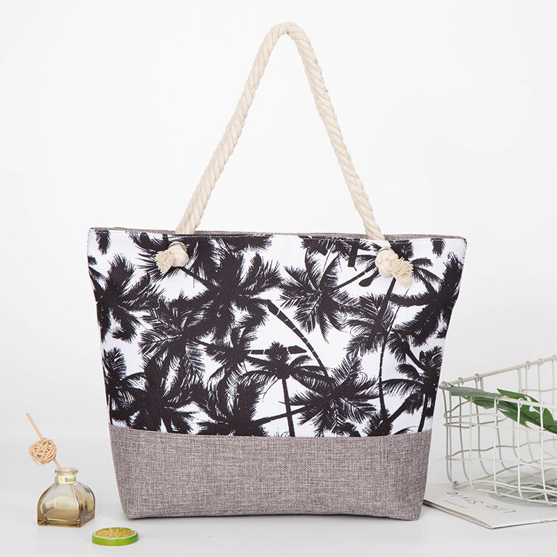 large capacity hemp rope linen ink printing shopping bag beach bag red-crowned crane shoulder seaside handbag women hobo