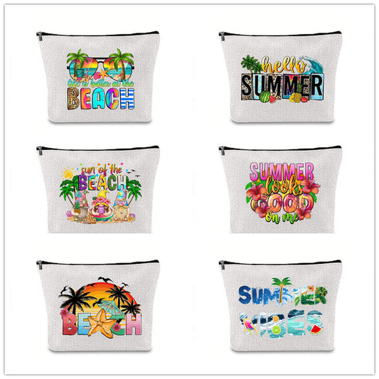 Linen printed cosmetic bag, cosmetic lipstick storage bag, small simple zipper evening clutch bag,